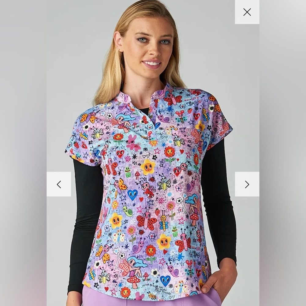 NWT Koi Ari Spring friends scrub top (S)